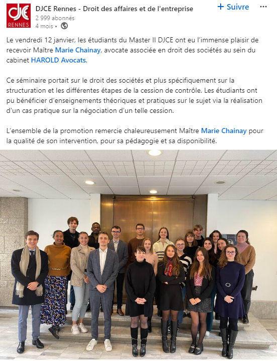 Partenariat Harold Avocats / DJCE Rennes